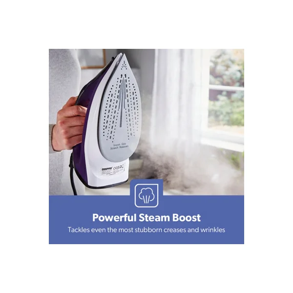 Geepas 2400W Steam Iron Ceramic Soleplate Adjustable Temperature Control, Violet