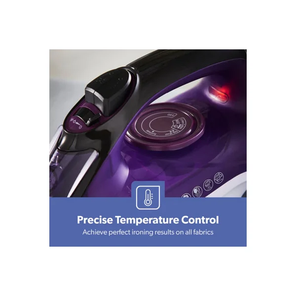 Geepas 2400W Steam Iron Ceramic Soleplate Adjustable Temperature Control, Violet