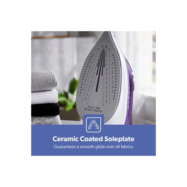 Geepas 2400W Steam Iron Ceramic Soleplate Adjustable Temperature Control, Violet