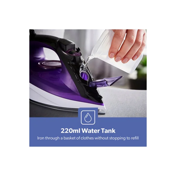 Geepas 2400W Steam Iron Ceramic Soleplate Adjustable Temperature Control, Violet