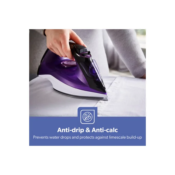 Geepas 2400W Steam Iron Ceramic Soleplate Adjustable Temperature Control, Violet