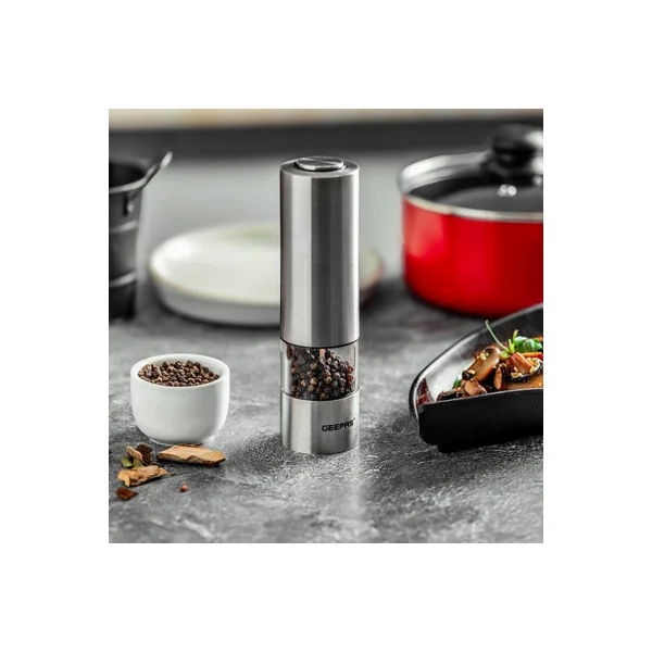 Geepas Electric Salt Pepper Mill Grinders Battery Powered Adjustable Coarseness Pack of 2