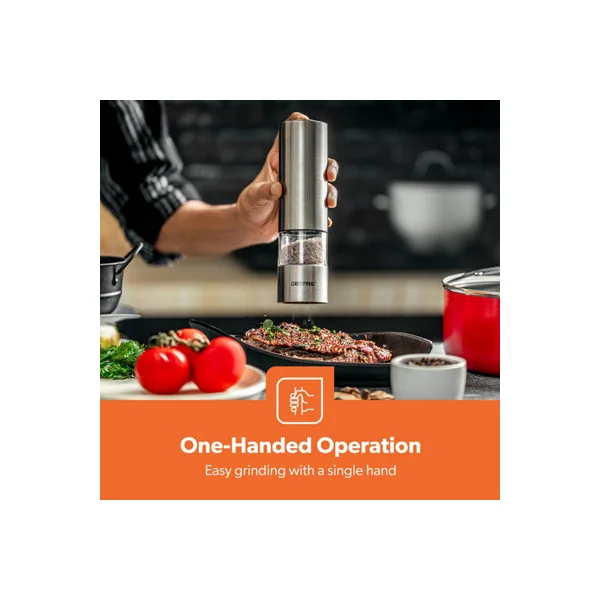 Geepas Electric Salt Pepper Mill Grinders Battery Powered Adjustable Coarseness Pack of 2