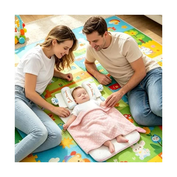 Generisch Children's Headrest Pillow Adjustable and Washable Headrest | Supportive curved cushion for baby bed for everyday use at home when travelling in the pram and car seat for