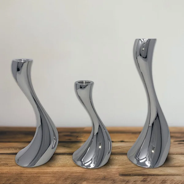 George Jensen Stainless Steel Cobra Candle Holder 3 Piece Set