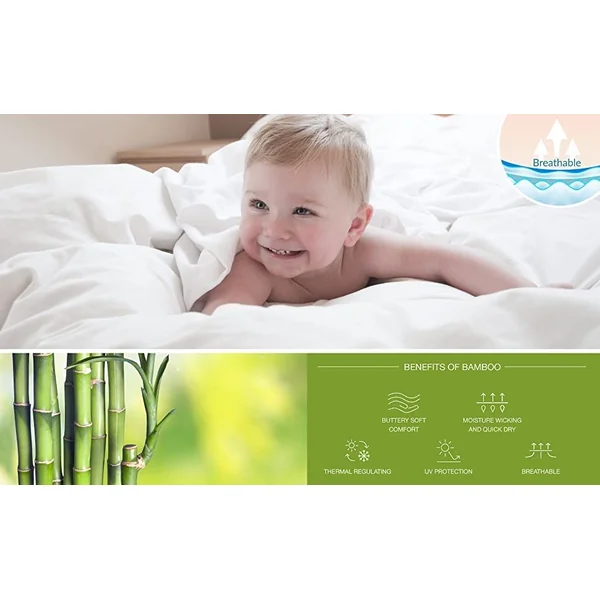 GF 100% Organic Bamboo Baby & Toddler Cot Bed Bedding Set 4 Pieces 300tc Luxurious sateen weave Duvet Cover, Fitted sheet, Flat Sheet, Pillowcase