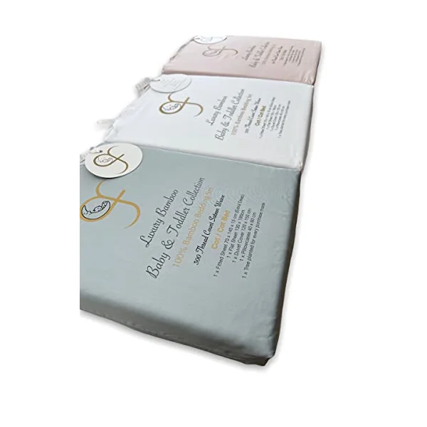 GF 100% Organic Bamboo Baby & Toddler Cot Bed Bedding Set 4 Pieces 300tc Luxurious sateen weave Duvet Cover, Fitted sheet, Flat Sheet, Pillowcase