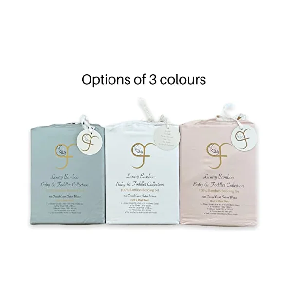 GF 100% Organic Bamboo Baby & Toddler Cot Bed Bedding Set 4 Pieces 300tc Luxurious sateen weave Duvet Cover, Fitted sheet, Flat Sheet, Pillowcase