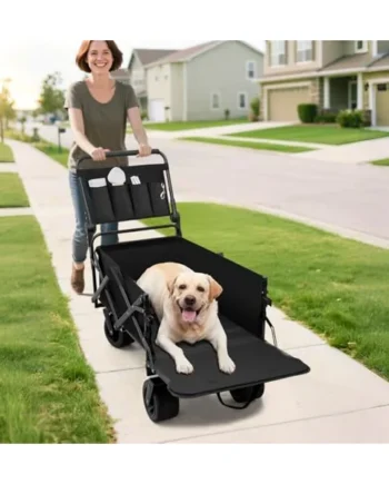 GGW All-Terrain Dog Stroller for Large Dogs up to 50kg, Black | Heavy duty folding pet pushchair for senior, disabled & post-surgery pets. Lockable wheels for beach, garden & outdoor use.