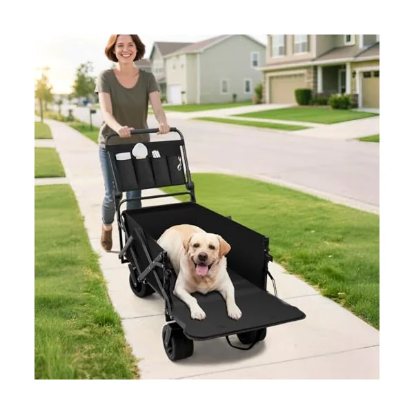 GGW All-Terrain Dog Stroller for Large Dogs up to 50kg, Black | Heavy duty folding pet pushchair for senior, disabled & post-surgery pets. Lockable wheels for beach, garden & outdoor use.