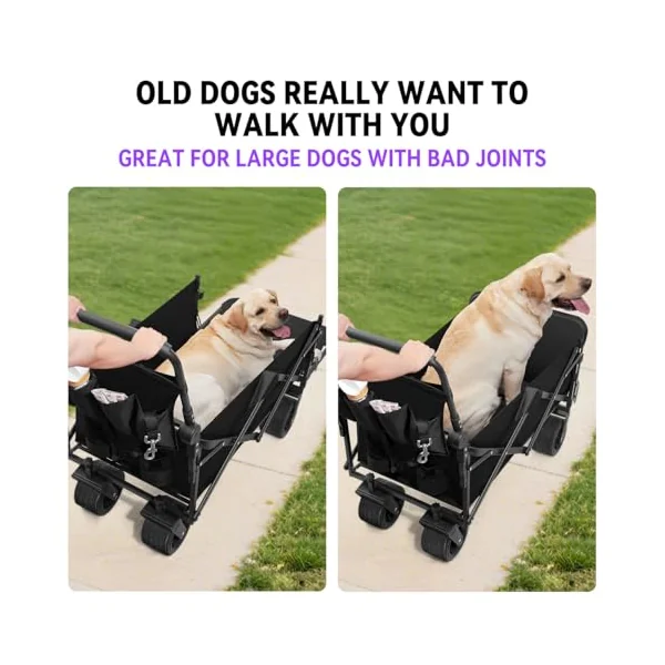 GGW All-Terrain Dog Stroller for Large Dogs up to 50kg, Black | Heavy duty folding pet pushchair for senior, disabled & post-surgery pets. Lockable wheels for beach, garden & outdoor use.