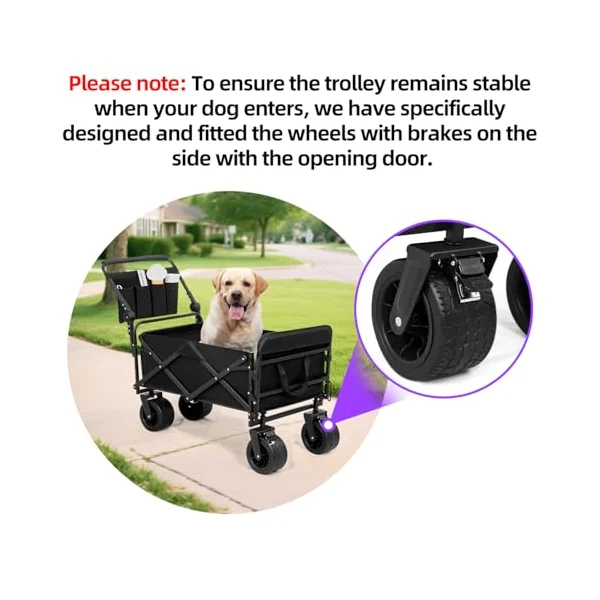 GGW All-Terrain Dog Stroller for Large Dogs up to 50kg, Black | Heavy duty folding pet pushchair for senior, disabled & post-surgery pets. Lockable wheels for beach, garden & outdoor use.