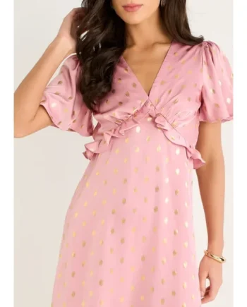 Gini London Blush Metallic Foil V Neck Midi Dress