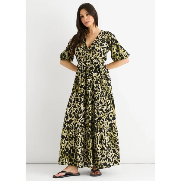 Gini London Green Animal Print Wrap Skater Midi Dress
