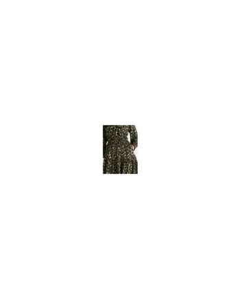 Gini London Khaki Animal Print Shirred High Neck Maxi Dress