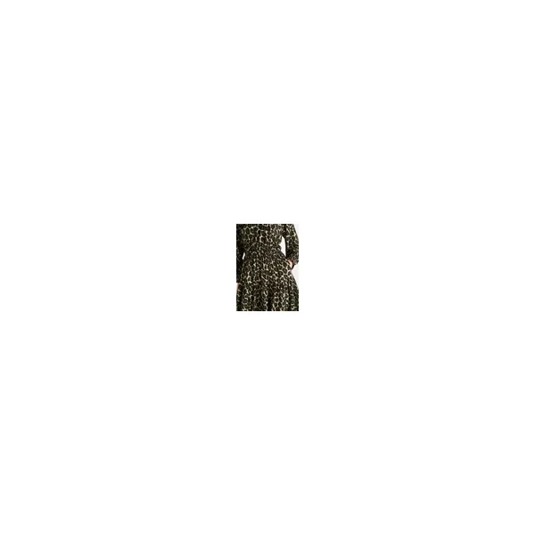 Gini London Khaki Animal Print Shirred High Neck Maxi Dress