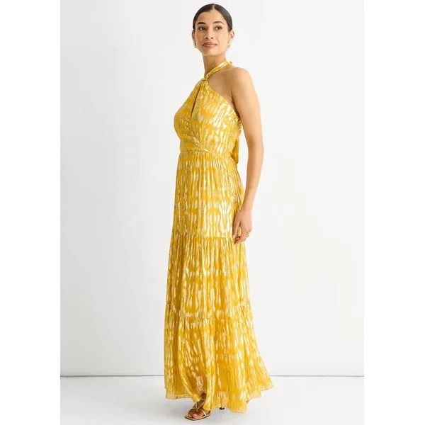 Gini London Yellow Animal Jacquard Halter Neck Maxi dress