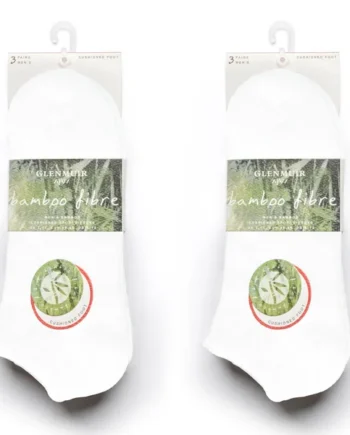 Glenmuir Men's 2 x 3 Pack Bamboo Cushioned Trainer Socks in White, Size 7-11