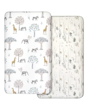 GLLQUEN 2 Pack Cot Fitted Sheets 120x60 cm Microfiber Bedding OEKO-TEX Baby | Breathable Mattress Cover for Travel Cot & Toddler Bed, Cosy 360 Elastic Snug Fit, Hypoallergenic Value Set, Unisex(Tree)
