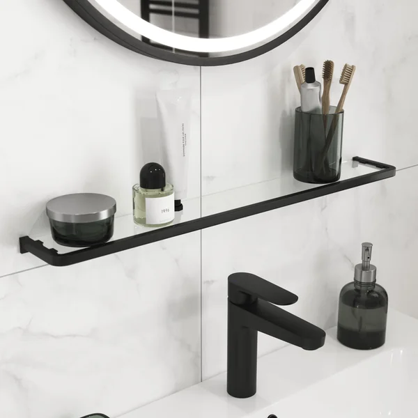 GoodHome Elland Matt Black Wall-mounted Bathroom Shelf (D)12cm (H)2cm (L)60cm