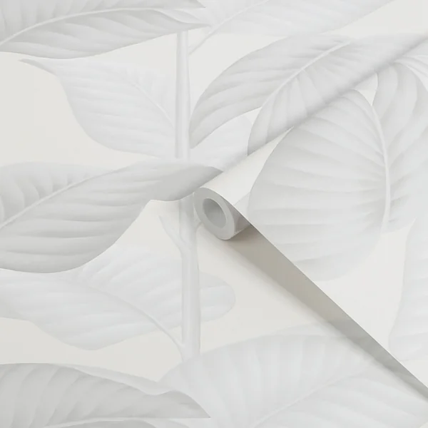 GoodHome Gloriosa Light Grey Leaves Natural Smooth Wallpaper