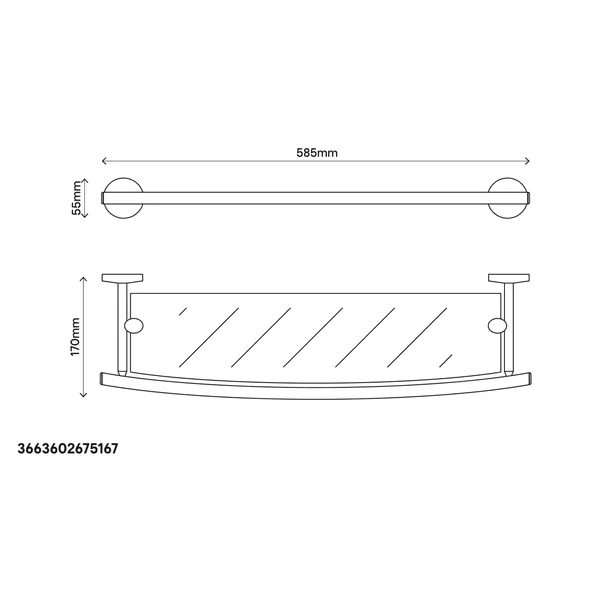 GoodHome Ormara Silver effect Glass Rectangular Shelf (L)58.5cm x (D)17cm