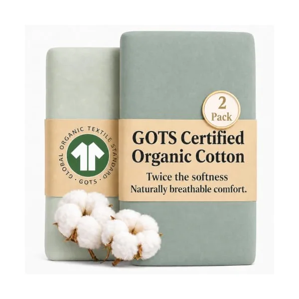 GOTS Organic 2 x Cot Sheets 120x60 Fitted - Cozy & Luxurious – 190GSM Organic Cotton - Baby Cot Sheet - 100% Organic Combed Cotton Baby Bedding - Cot Bed Sheets 60 x 120