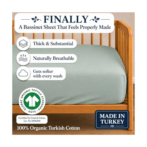 GOTS Organic 2 x Cot Sheets 120x60 Fitted - Cozy & Luxurious – 190GSM Organic Cotton - Baby Cot Sheet - 100% Organic Combed Cotton Baby Bedding - Cot Bed Sheets 60 x 120