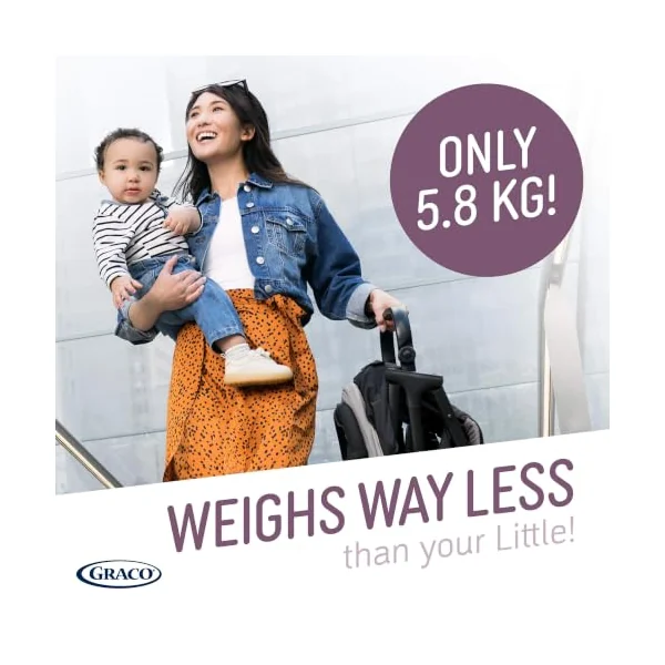 Graco Myavo Compact Stroller/Pushchair with Raincover - Suitable from Birth to Approx. 4 Years (0-22kg). Lightweight at only 5.8kg with a one-Second, one-Hand fold, Steeple Gray Fashion