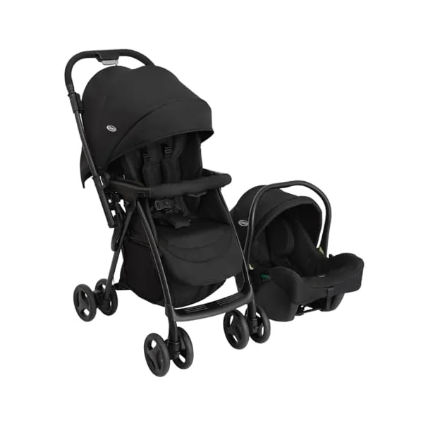 Graco Revaya Travel System - Suitable from Birth to Approx. 4 Years (0-22kg). Parent/World Facing Reversible Handle, Includes i-Size car seat, Midnight Fashion