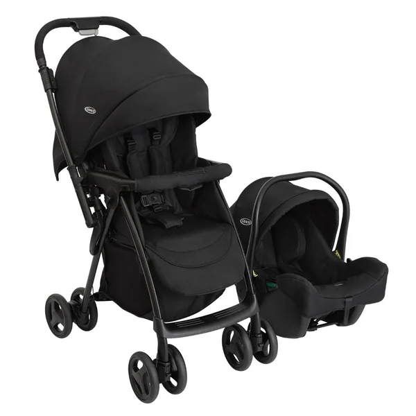 Graco Revaya Travel System - Suitable from Birth to Approx. 4 Years (0-22kg). Parent/World Facing Reversible Handle, Includes i-Size car seat, Midnight Fashion