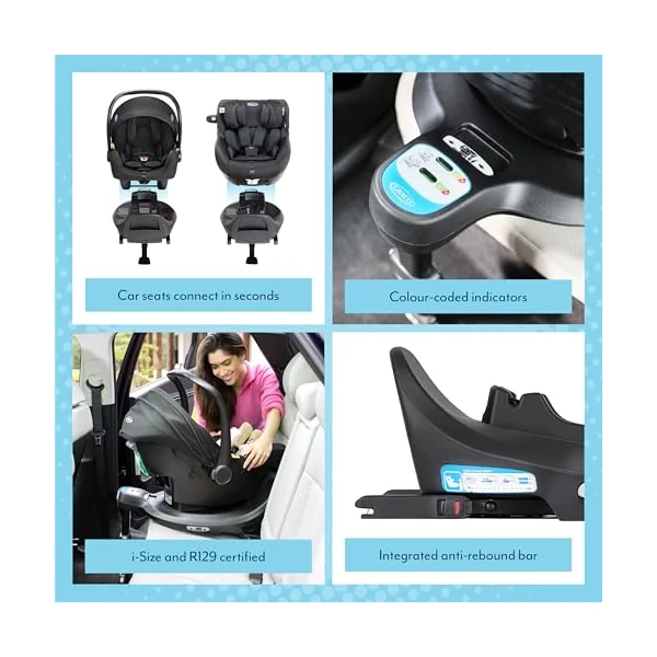 Graco SnugTurn i-Size R129 360° Rotating Car Seat Base, Compatible with Graco SnugLite Infant car seat and SnugGo Convertible car seat, Black