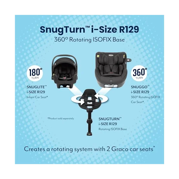 Graco SnugTurn i-Size R129 360° Rotating Car Seat Base, Compatible with Graco SnugLite Infant car seat and SnugGo Convertible car seat, Black