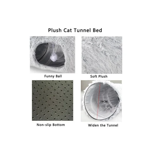 Grey Interactive Foldable Cat Tunnel Pet Hides Puppy Tube Kitten Play Toy Fun