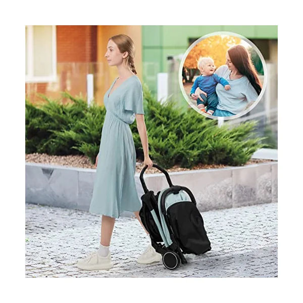 GYMAX Foldable Baby Stroller, Portable Baby Pushchair with One Hand Folding, 5-Point Safe Belt, Lockable Wheel, Adjustable Footrest, Canopy & Backrest, Travel Toddler Buggy for 0-3 Years Old (Blue)