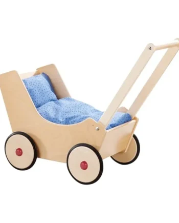 HABA Natural Doll Pram for Kids | Classic Wooden Pushchair With Smooth Wheels | Charming Dolly Stroller for Indoor Play | Lightweight Baby Carriage for Toddlers | Ideal Play Accessory for Playtime