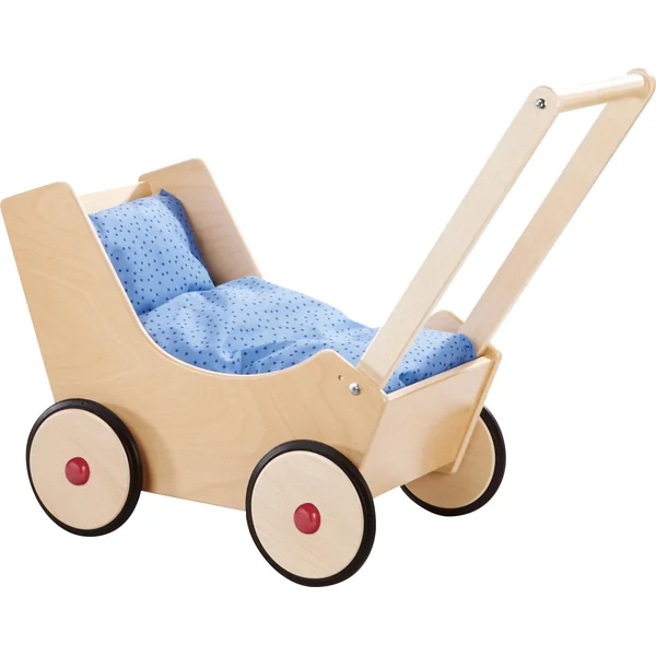 HABA Natural Doll Pram for Kids | Classic Wooden Pushchair With Smooth Wheels | Charming Dolly Stroller for Indoor Play | Lightweight Baby Carriage for Toddlers | Ideal Play Accessory for Playtime