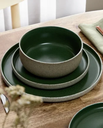 Habitat 12 Piece Raw Edge Speckle Stoneware Dinner Set-Green