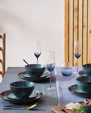 Habitat 12 Piece Reactive Stoneware Dinner Set - Navy