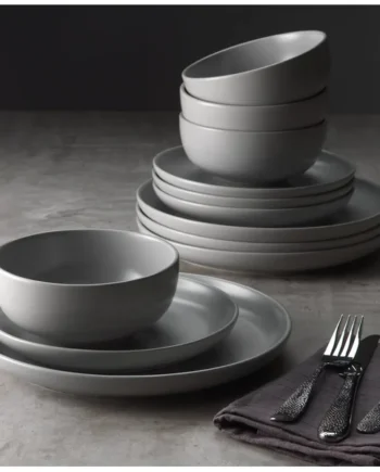 Habitat 12 Piece Stoneware Dinner Set - Matt Grey