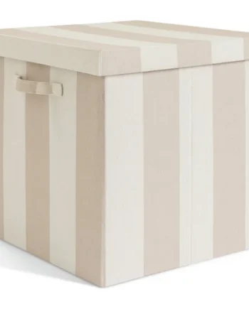 Habitat 40cm Fabric Storage Box with Lid - Natural Stripe