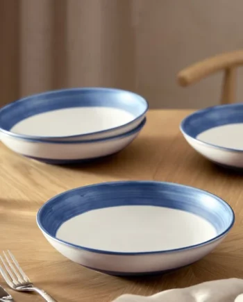 Habitat Artisan Stripe 4 Piece Stoneware Pasta Bowls - Blue