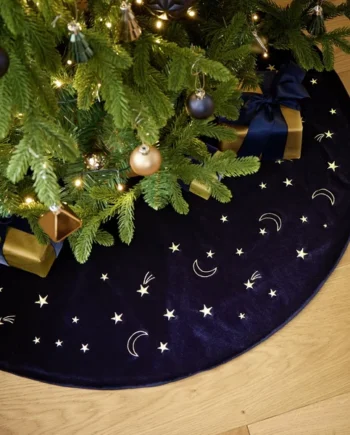 Habitat Blue Velour Gold Moons & Stars Christmas Tree Skirt
