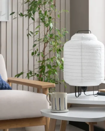 Habitat Boulle Japonais 37cm Steel Paper Table Lamp - White