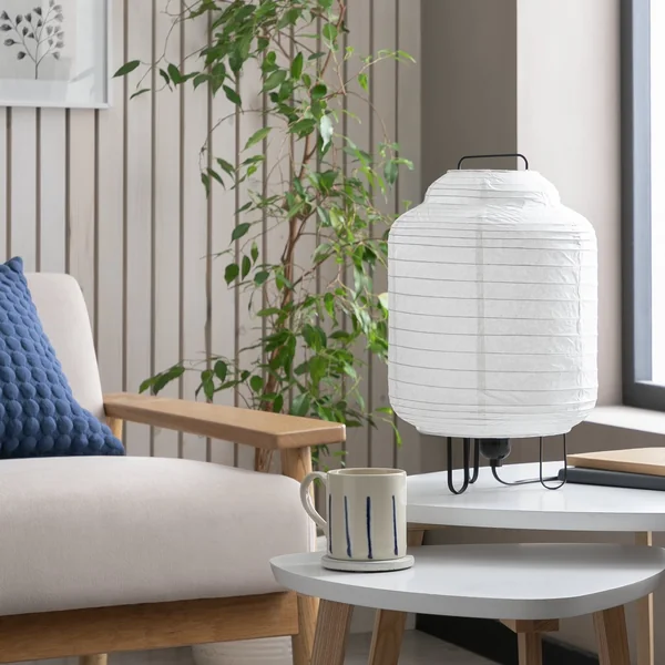 Habitat Boulle Japonais 37cm Steel Paper Table Lamp - White
