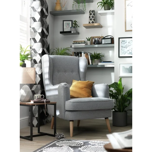 Habitat Callie Fabric Wingback Chair- Light Grey