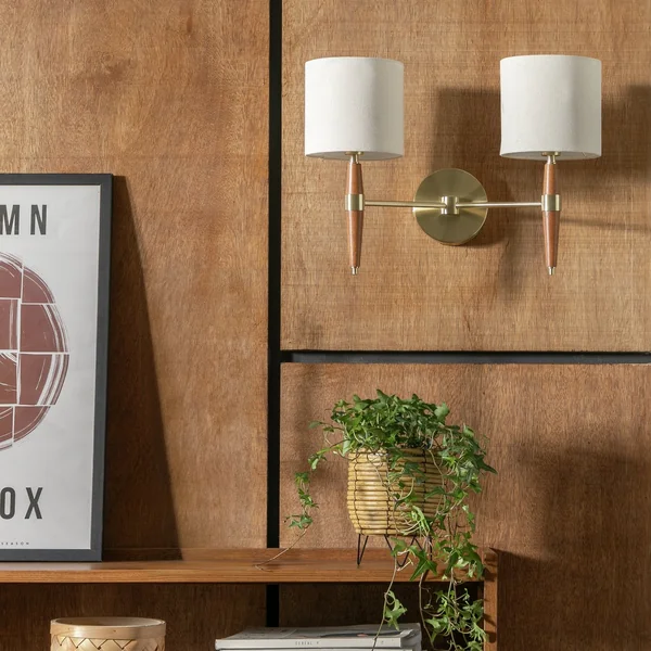 Habitat Century Wood 2 Light Wall Light - Walnut