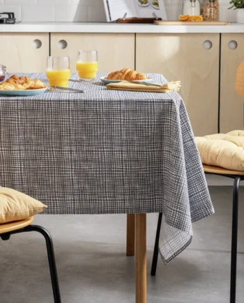 Habitat Charcoal Grid Cotton Wipe Clean Table Cloth - Grey