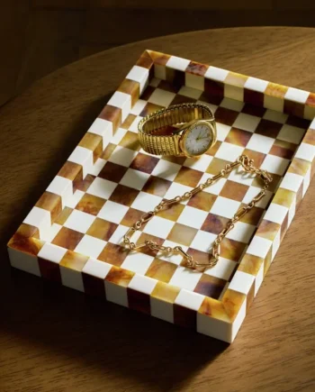 Habitat Checkered Trinket Tray - Brown