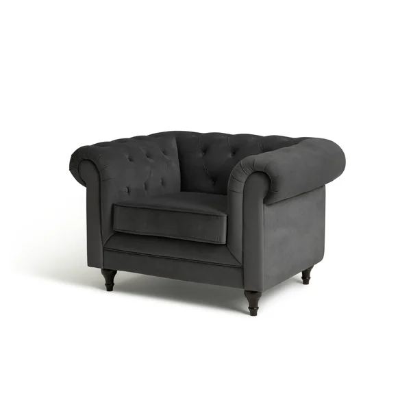 Habitat Chesterfield Velvet Armchair - Charcoal